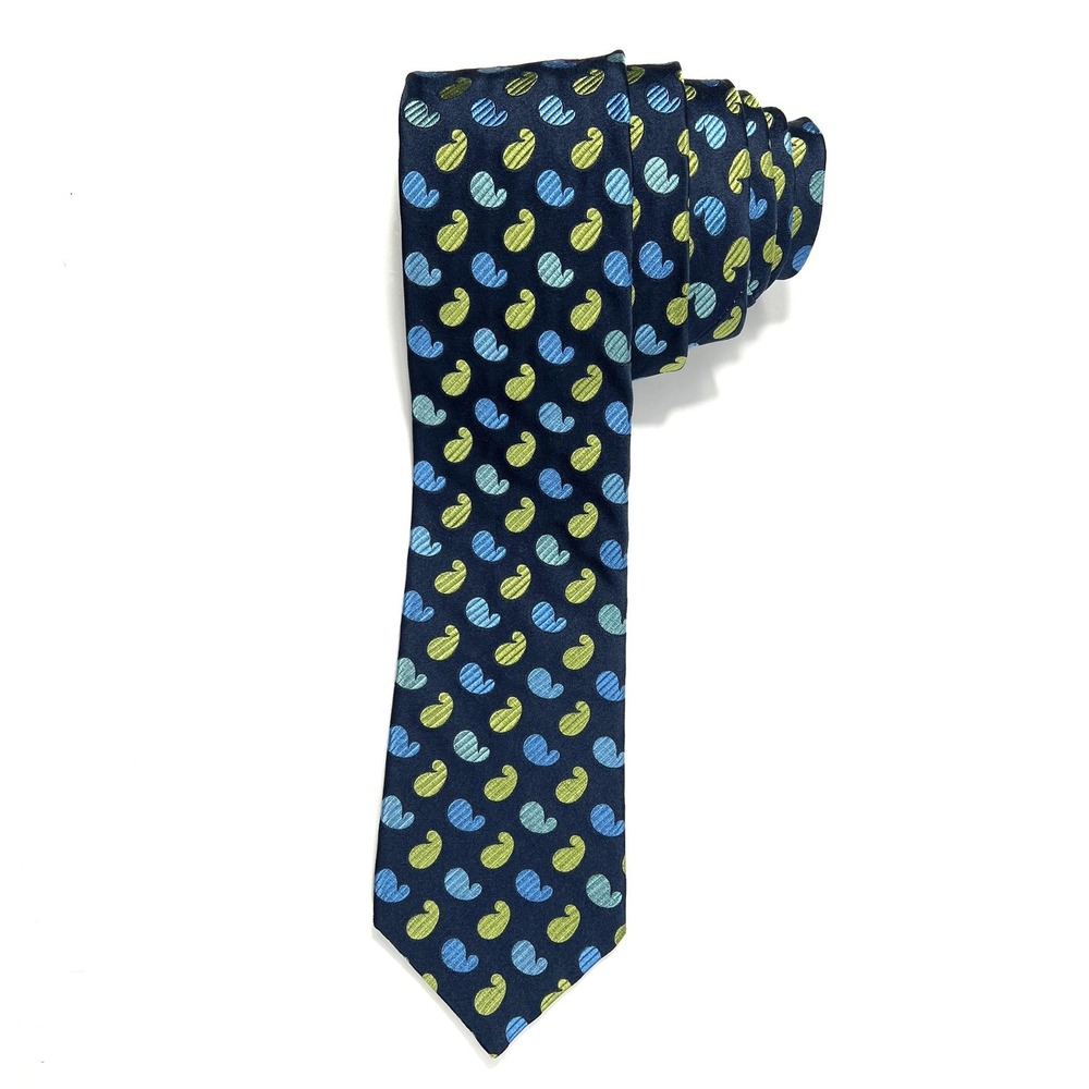 Ted Baker London Silk Paisley Tie Navy Blue Green Mens Luxury Hand Tailored USA